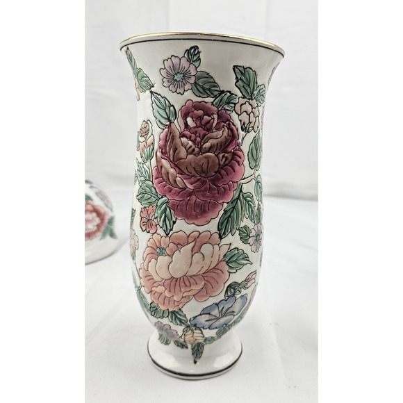 Floral Porcelain Vase Candlestick Trinket Box Cat Decor Set Cottagecore - Picture 7 of 16